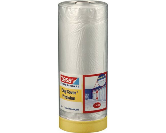 Tesa Prof.4365 2-in-1 Maskeringsfolie met maskeringstape L.33mtr x B.1400mm Transparant (Per 8 Stuks