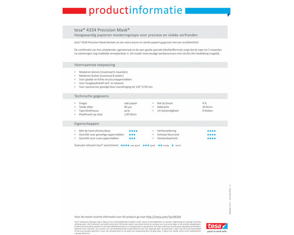 Tesa Precision Mask Indoor 04334  L.50mtr x B.25mm Geel (Per 6 Stuks)