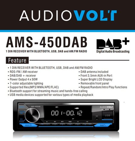 DAB / BT autoradio Volvo S60, V70, XC70 | 4&times;50 watt | multicolor | Audiovolt AMS-450DAB
