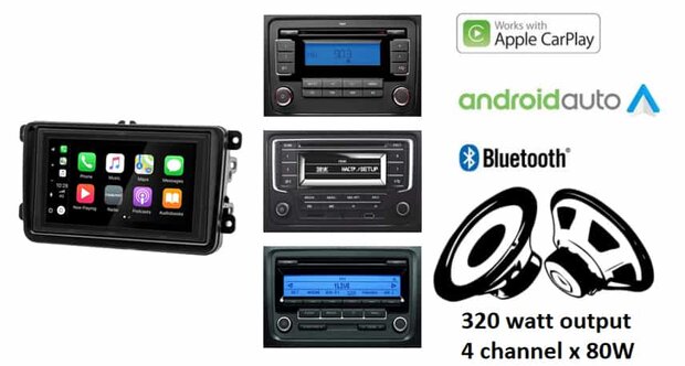 Voor Volkswagen, Seat, Skoda Wireless Apple Carplay &amp; Android auto autoradio &ndash; navigatie 4x80W inclusief canbus
