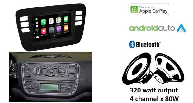 Wireless Apple Carplay &amp; Android auto navigatie geschikt voor Volkswagen Up, Seat Mii, Skoda Citigo 4x80W Audiovolt XPA-675BT mat zwart