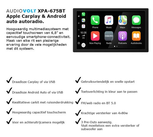 Wireless Apple Carplay &amp; Android auto navigatie voor Toyota Yaris 2014-2019 Audiovolt XPA-675BT