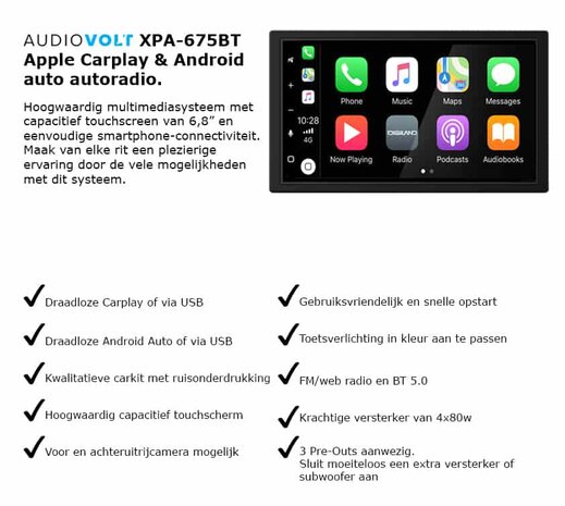 Wireless Apple Carplay &amp; Android auto navigatie geschikt voor Citro&euml;n C-Crosser, Mitsubishi Outlander XL, Peugeot 4007 &ndash; Audiovolt XPA-675BT