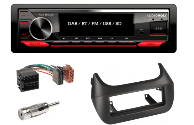 DAB / BT autoradio Citroen Nemo, Peugeot Bipper, Fiat Qubo en Fiorino 2008-2020 | 4&times;50 watt | multicolor | Audiovolt AMS-450DAB