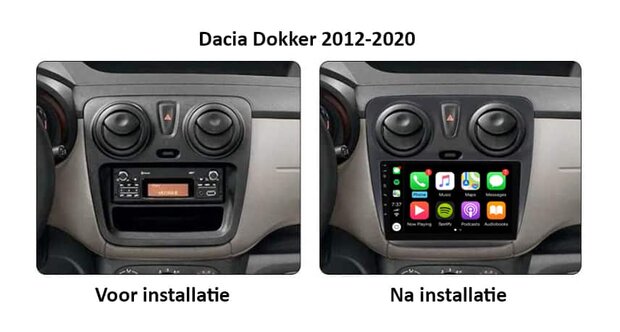 Dacia Dokker navigatie 2012-2020 | carplay en Android 12 | DDR4 octa core chip | 4+64GB | 9 inch