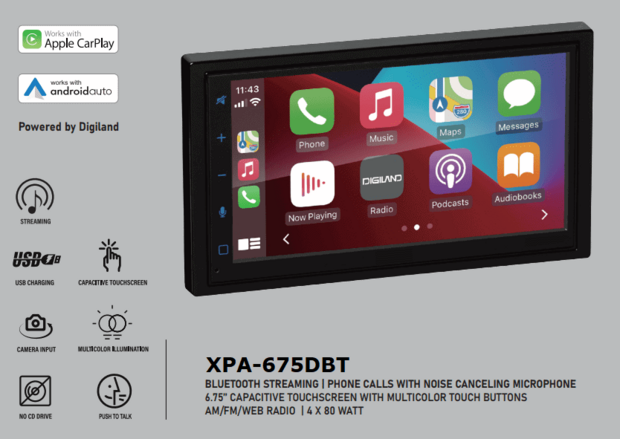 DAB+ Wireless Carplay &amp; Android auto navigatie voor Skoda Octavia, Laura, Yeti Audiovolt XPA-675DBT