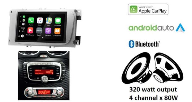 DAB+ Wireless Apple Carplay en Android auto Navigatie geschikt voor diverse Ford modellen Audiovolt XPA-675DBT (zilver ovaal)