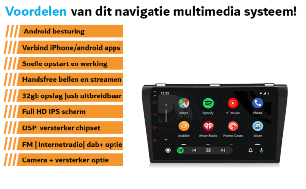 Mazda 3 bj 2004 &ndash; 2009 navigatie draadloos Car link en Android 11 | DDR4 octa core | DAB+ autoradio | Full HD 9&rdquo; scherm