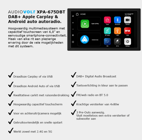 DAB+ Wireless Apple Carplay &amp; Android auto navigatie geschikt voor Mazda (3) 2004-2008 Audiovolt XPA-675DBT