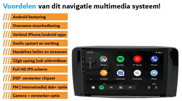 Mercedes R-klasse (W251) 2005-2013 navigatie draadloos Car link en Android | DDR4 octa core | DAB+ autoradio | Full HD 9&rdquo; scherm
