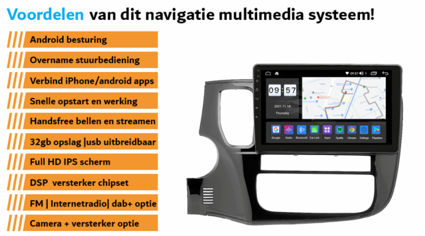 Mitsubishi Outlander 2014+ wireless Carlink en Android octa core navigatie 10&rdquo; | DAB+