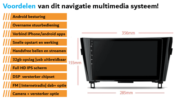 Nissan Qashqai / X-trail 2014-2020 navigatie draadloos Car link en Android 11 | DDR4 octa core | DAB+ autoradio | Full HD 10&rdquo; scherm
