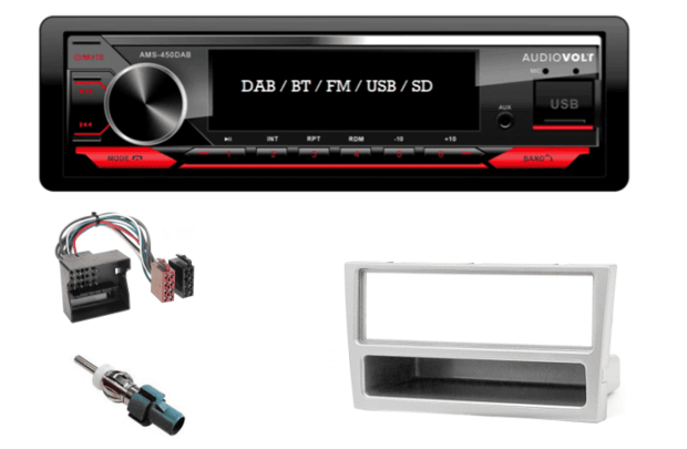 1 din bluetooth bluetooth autoradio Opel Agila, Combo C, Meriva, Tigra (zilver) en meer modellen | 4&times;50 watt | multicolor | Audiovolt AMS-450DAB